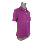 Tory Burch Women Polo Shirt Large Purple Pink Short Sleeve Gold Logo Buttons L
