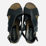 Italico Black Leather Open Toe Platform Sandals Size 38 7.5 Made Italy
