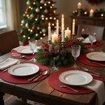 Red Round Braided Woven Vinyl Placemats Set of 6 Holiday Dining Table 14.5" VG