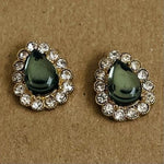 Dark Green Teardrop Stud Earrings with Rhinestones Halo Stud Earrings NWOT