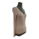 WHITE HOUSE BLACK MARKET Women Sweater S Pink Metallic Ribbed V Neck Pullover VG