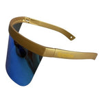 Tipsy Elves Gold Mirrored Blue Lens Full Face Shield Visor Sunglasses Hard Case