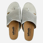 SoftWalk Corsica II Silver Metallic Leather Perforated Toe Loop Flat Sandal 9.5M