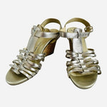 Isaac Mizrahi Live Simmer Gold Metallic Leather Fisherman Cork Wedge Sandal 7M
