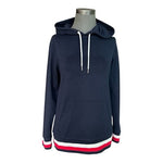 Tommy Hilfiger Sport Hooded Pullover Sweatshirt Navy Stripe 3D Logo Womens M EXC