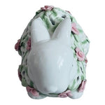 VNTG Flowered Bunny Figurine Easter Ceramic Rabbit Pink Rose White Rabbit Statue