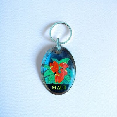 Maui Hawaiian Islands Souvenir Keychain Double Sided Red Anthurium Acrylic New