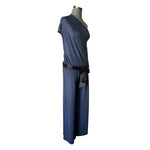 Women’s One Sleeve Velvet Jumpsuit Dark Blue Black Satin Rope Romper Size S