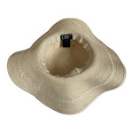 D&Y Wide Brim Floppy Straw Sun Hat Ivory Braided Trim Scalloped Brim G+