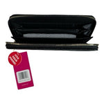 Rampage Chevron Quilted Zip Around Black Leatherette Wallet Fits Phone NWT