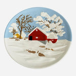 Vintage Byron Molds 3D Ceramic Wall Plate Snow Red Barn Handpainted 13.5" EXC
