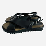 Italico Black Leather Open Toe Platform Sandals Size 38 7.5 Made Italy