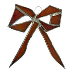 5.5" Antique Handmade Stained Glass Red Bow Ornament Silver Frame Antique Decor