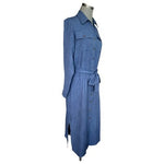 DKNY Denim Blue Long Sleeve Belted Midi Shirtdress Cotton Robe Dress Size 6