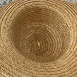 Vintage Wide Brim Natural Straw Sun Hat Black Satin Rose Flower Accent VG