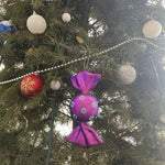 Large Purple Polkadot Wrapped Candy Ornament 6" Plastic Christmas Decor