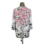 Alfani Pink Black White Floral Print Tunic Top 3/4 Sleeve Blouse Sz Petite L VG