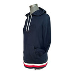 Tommy Hilfiger Sport Hooded Pullover Sweatshirt Navy Stripe 3D Logo Womens M EXC