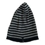CRP Black Gray Striped Rib Knit Beanie Hat Adult One Size Wool Blend Unisex VG