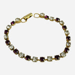 Vintage Gold Plated Tennis Bracelet Purple Clear Crystal Rhinestones 7 In VG