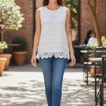 ADIVA Womens Size S White Crochet Lace Sleeveless Tank Top G