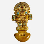 Peru Tumi Inca God Ceramic Glazed Fridge Magnet Gold Turquoise Souvenir VG
