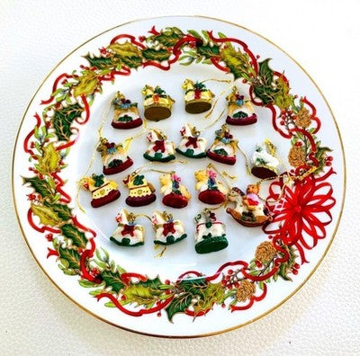 17x Vintage Ceramic Mini Christmas Ornaments Figurines Set 1" Multicolor Xmas VG