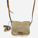 ZARA Woven Straw Crochet Crossbody Mini Bag Boho Beach Berries Tassel 7x6" Beige