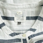 LOFT Softened Striped Henley Shirt Size L White Navy Blue Stripe Cotton VG