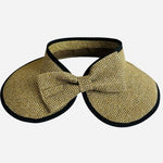 Kallina Straw Visor Sun Hat Wide Brim Packable Tan Black Bow Women's OS VG