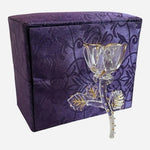 Elegant Clear Glass Rose Figurine Gold Leaf Accents Purple Velvet Gift Box VG