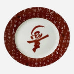 Chinese Longevity 寿 Calligraphy Red White Ceramic Plates Set 8pc 7.5" EXC