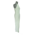 Zara Light Green Wrinkle Effect Satin Halter Maxi Dress Women’s Size M NWOT