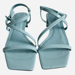 Katy Perry Women Baby Blue Patent Strappy Block Heel Sandals Size 9 VG