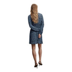 MANGO Textured Floral Pattern Sheer Mini Dress Blue Black V-Neck Dress Sz M EXC