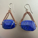 Sterling Silver Lapis Lazuli Dangle Earrings Copper Tone Chain Blue Gemstone New