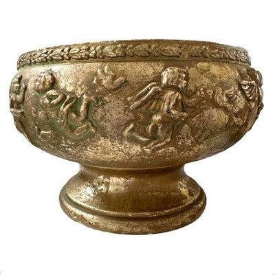 Vintage Gold Cherubs Bowl Large Ceramic Pottery Art Hand Painted 1996 Korea G