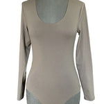 Nuuds Womens Size S Long Sleeve Scoop Neck Bodysuit Taupe Thong Style EXC