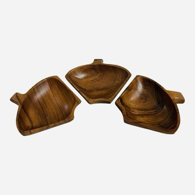 Vintage Monkey Pod Wood Fish Shape Bowl Set of 3 Blair 5.5in VG