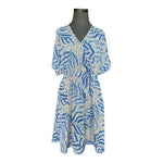 Nic+Zoe Blue Palm Leaves Dot Fit & Flare Dress PM Pockets Elastic Waist Short