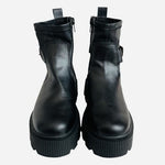 Zara Black Leather Ankle Boots Side Zip Buckle Detail EU 34 Women's NWOB