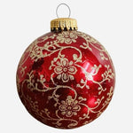 Vintage Circa 1913 Santa Scene Glass Ball Christmas Ornament Red Gold G+
