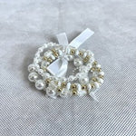 Layered Beaded Three  White Pearl Ribbon Bow Bracelet Wedding Accessories NWOT