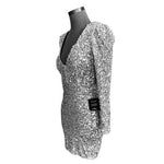 Lulus Silver Sequin Bodycon Mini Dress Size XS Long Sleeve V-Neck Lined NWT
