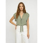 Vintage ESCADA 100% Silk Olive Green Sleeveless Pussybow Blouse Italian 44 VG