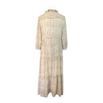 Polagram Women's Beige Smocked Tiered Midi Dress M Mock Neck 3/4 Sleeve Boho VG