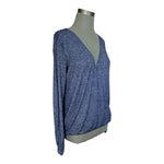 Bar III Womens Small Top Blue Heathered Marl Faux Wrap Surplice V-Neck S