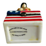 Vintage 9/11 Fireman Porcelain Trinket Box Statue of Liberty American Flag NIB