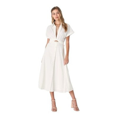 Lulus Palermo Perfection White Collared Midi Dress Pockets Sz S Button Front NWT