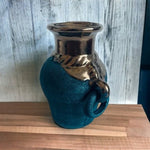 Unique Ceramic Vase Vintage Hand Painted Matte Green Glazed Gold Pottery Vase